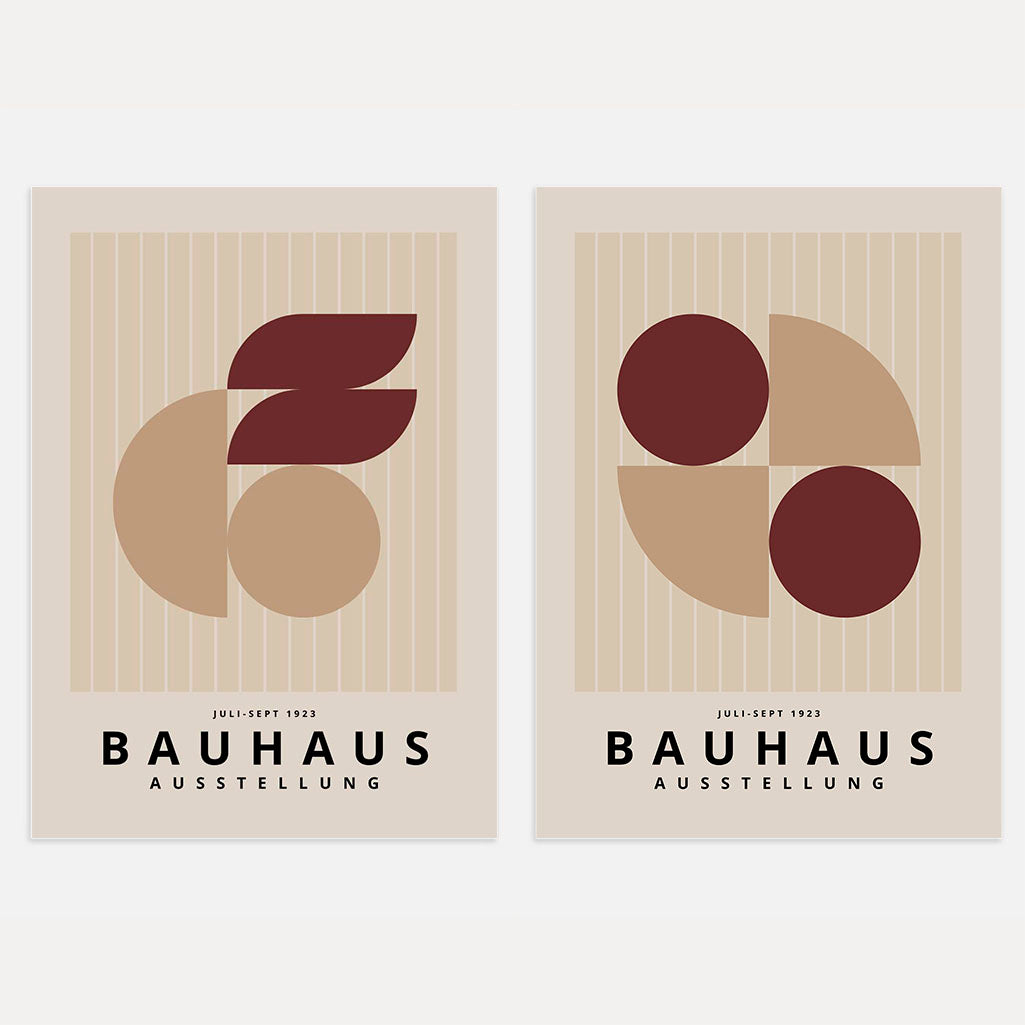 Bauhaus Burgundy & Beige Poster Set of 2
