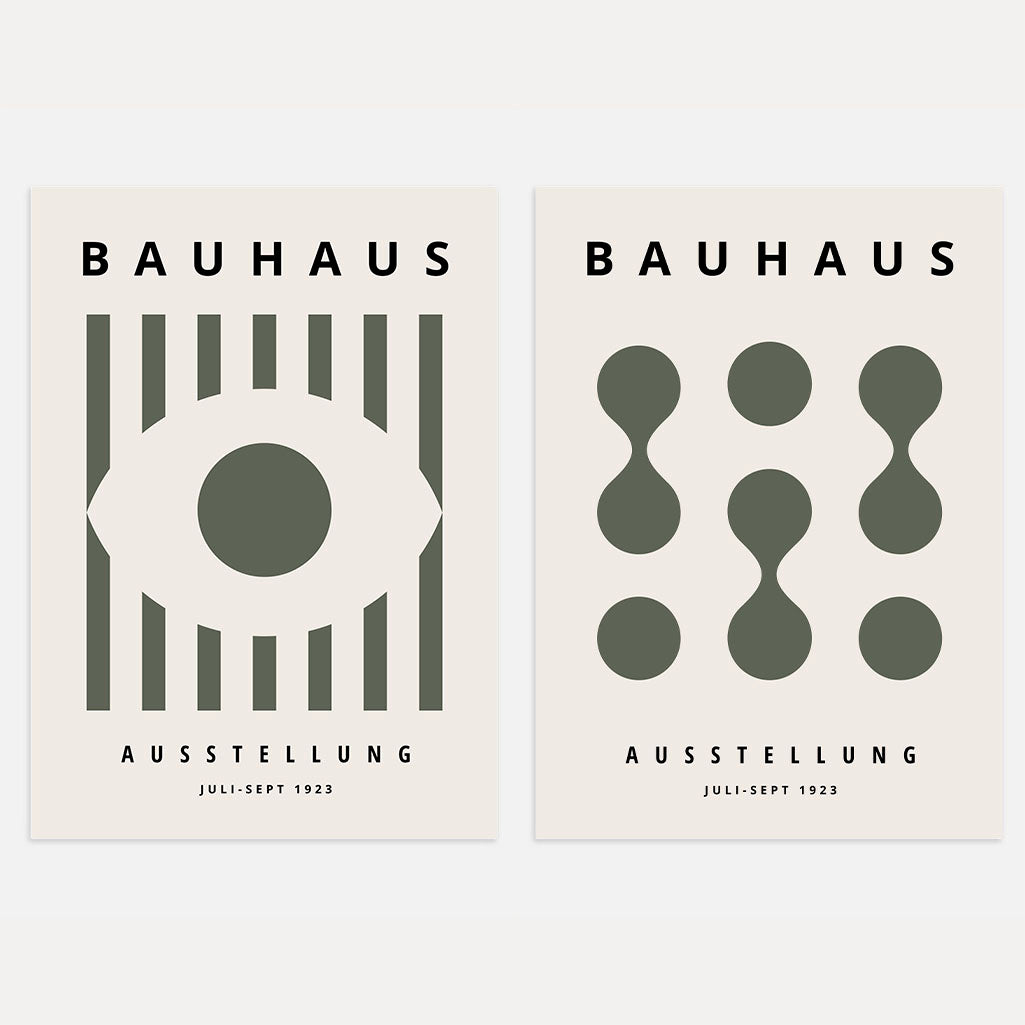 Bauhaus Vert olive Composition – Lot de 2 affiches