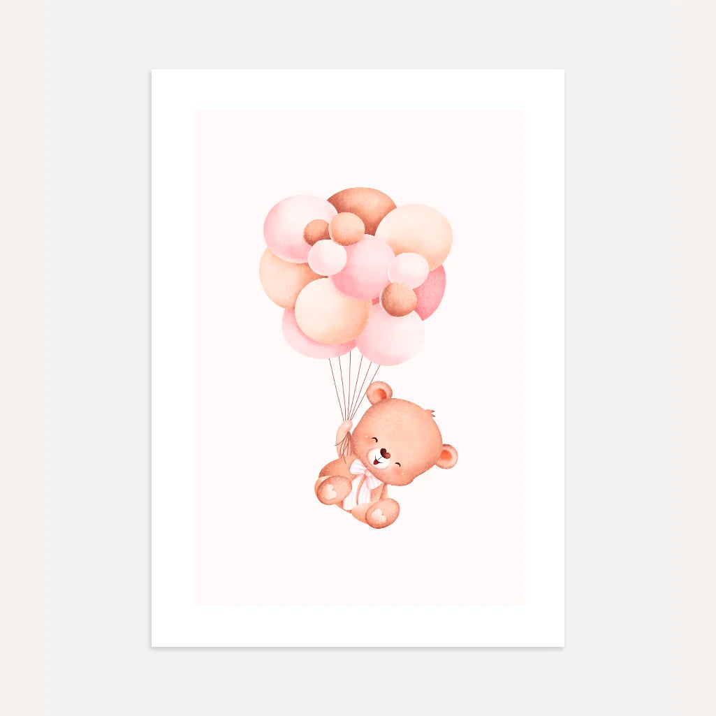 Bear Lifted By Balloons Poster