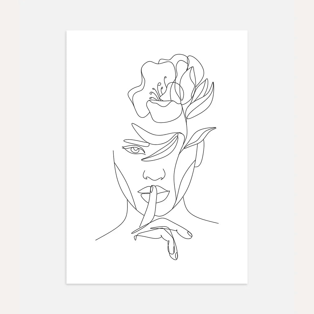 Flower Secret Female Face Line Art Poster