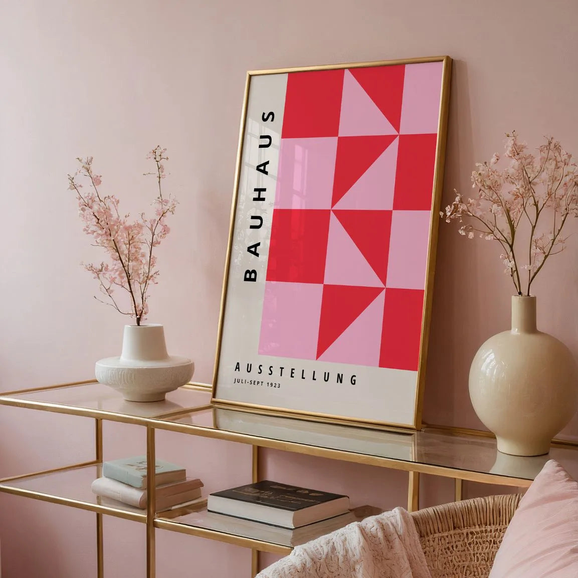 Bauhaus Triangles Rouge Rose Affiche