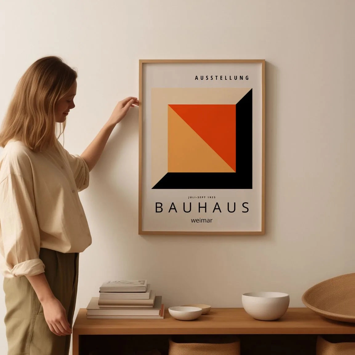 Affiche Bauhaus Cube Rouge Orangé