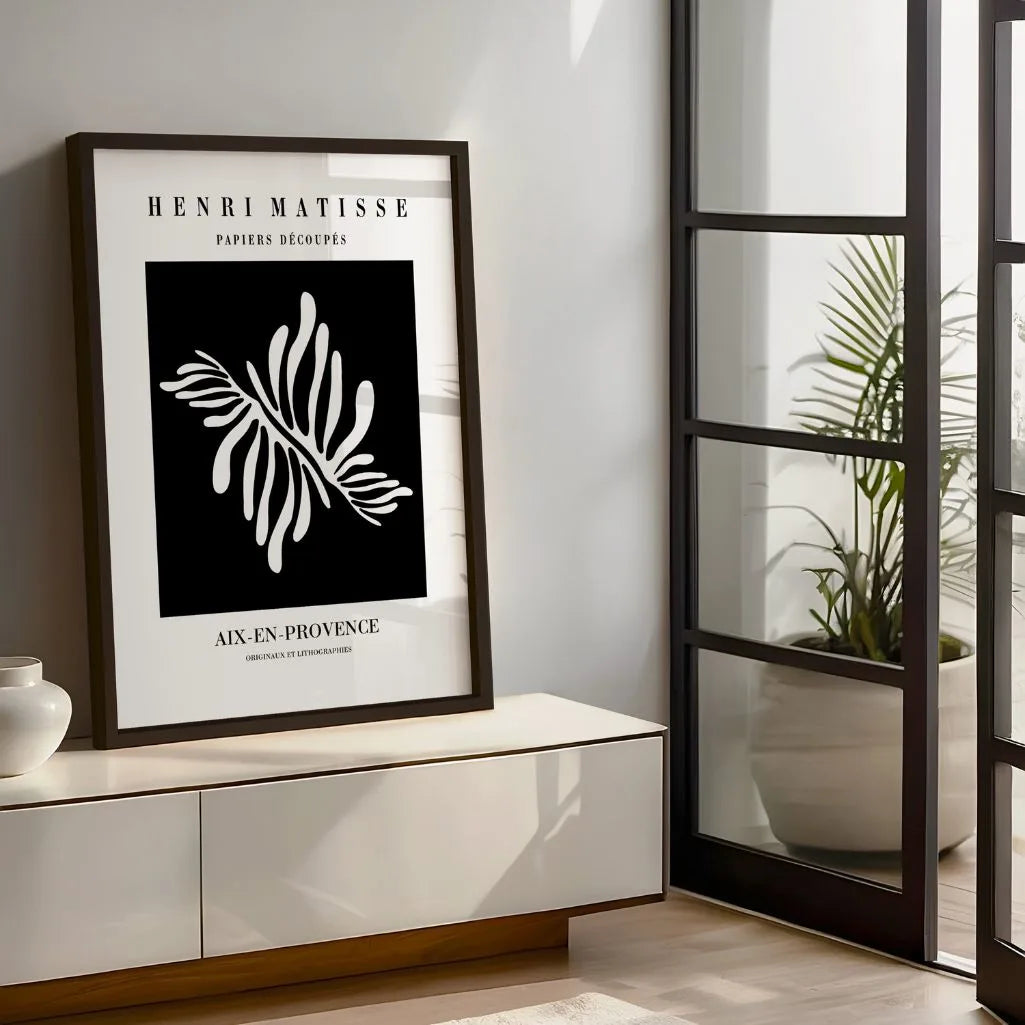 Affiche Matisse Feuille Blanche Sur Noir