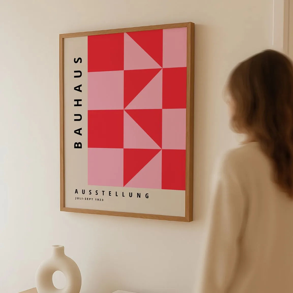 Bauhaus Triangles Rouge Rose Affiche