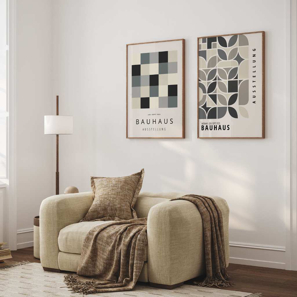 Grey Beige Bauhaus Poster Set of 2