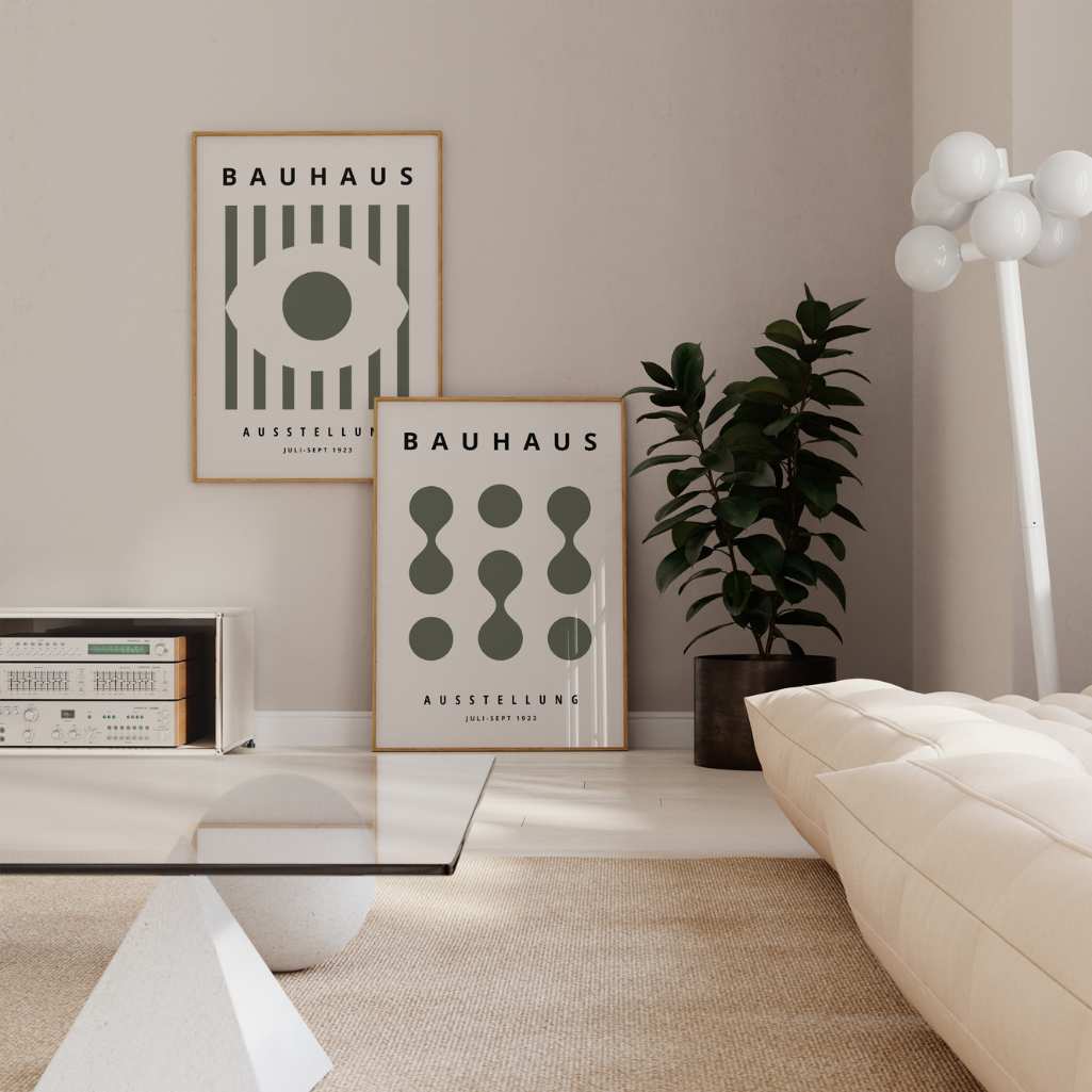 Bauhaus Vert olive Composition – Lot de 2 affiches