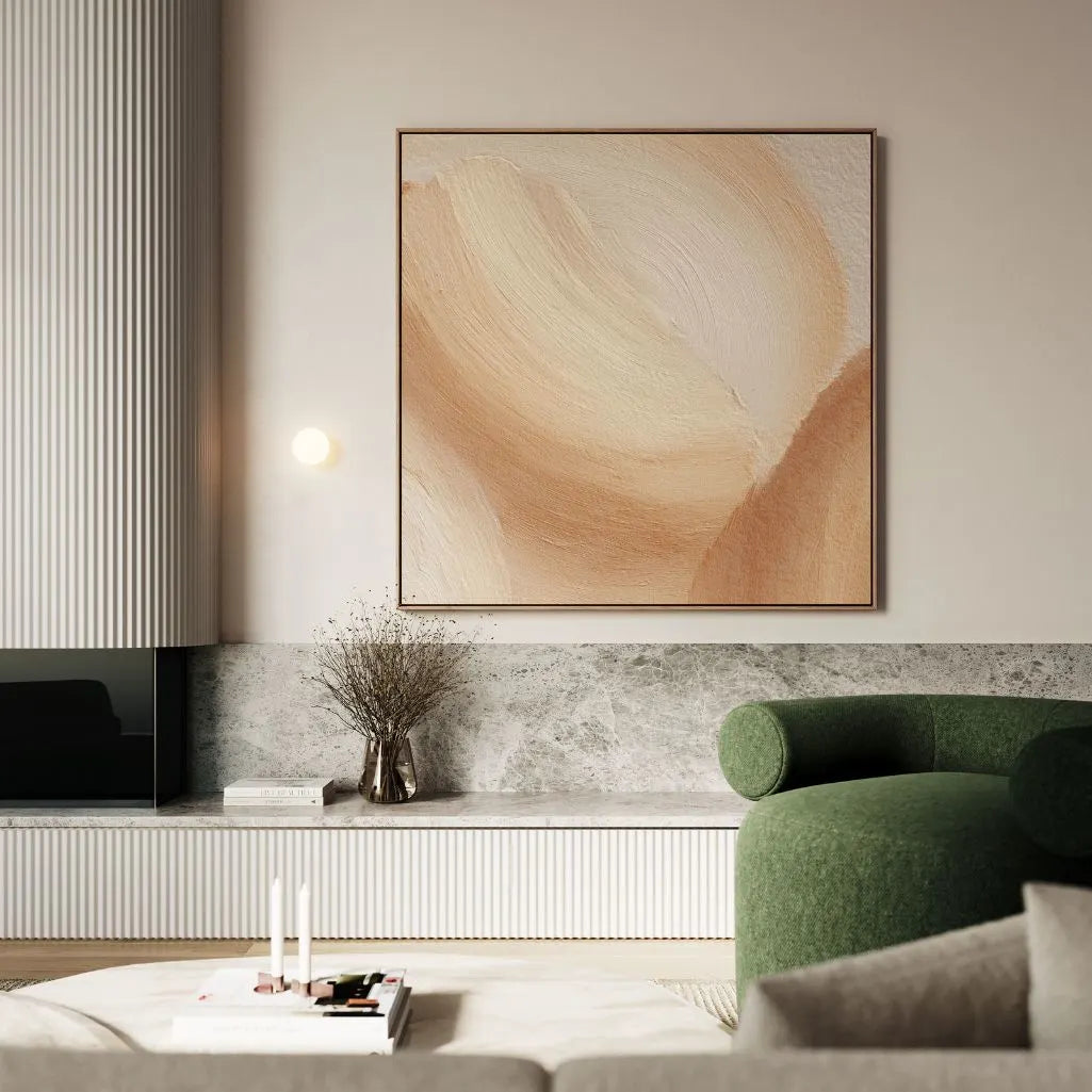 Toile encadrée – Vagues beige