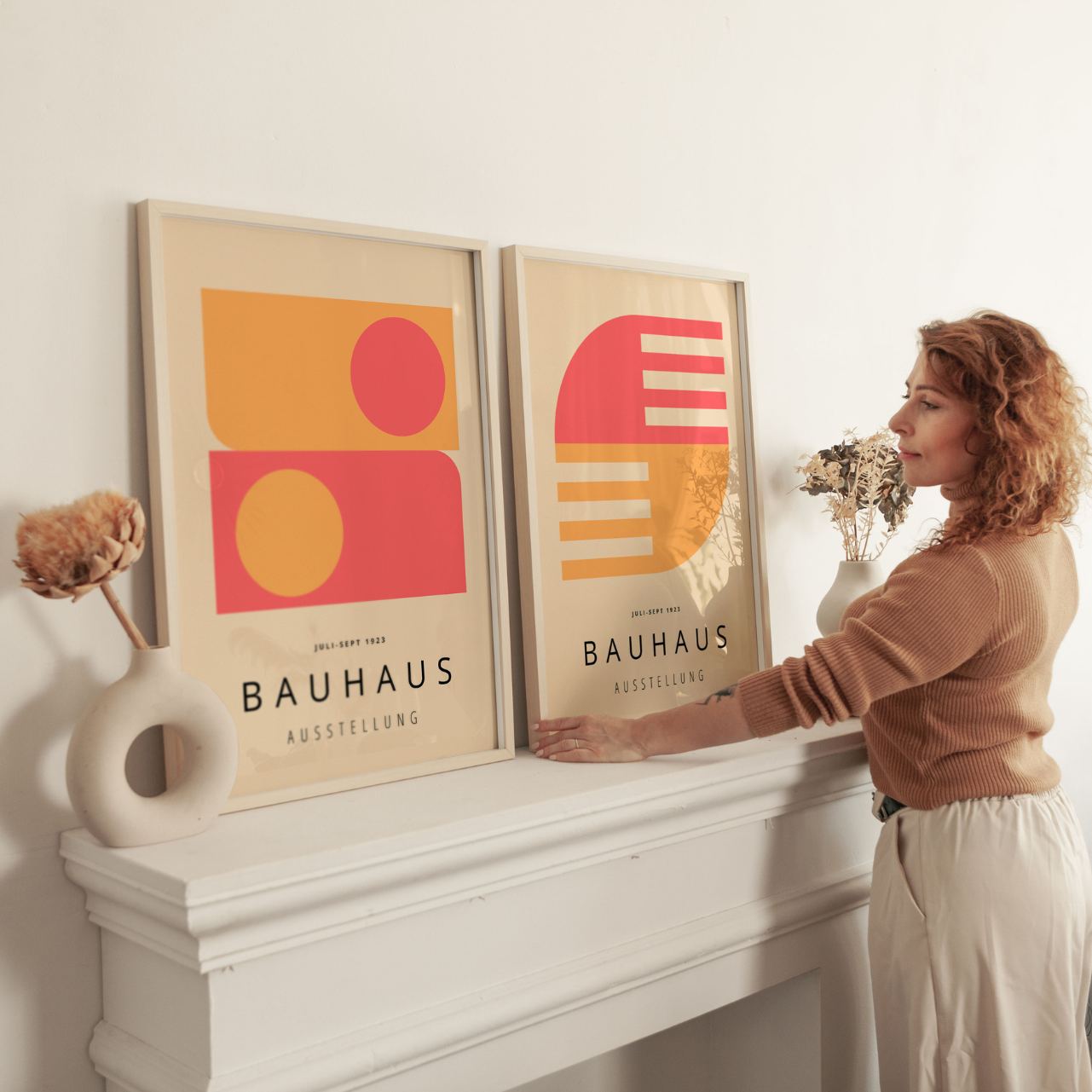 Bauhaus Pink and Yellow Poster Set of 2
