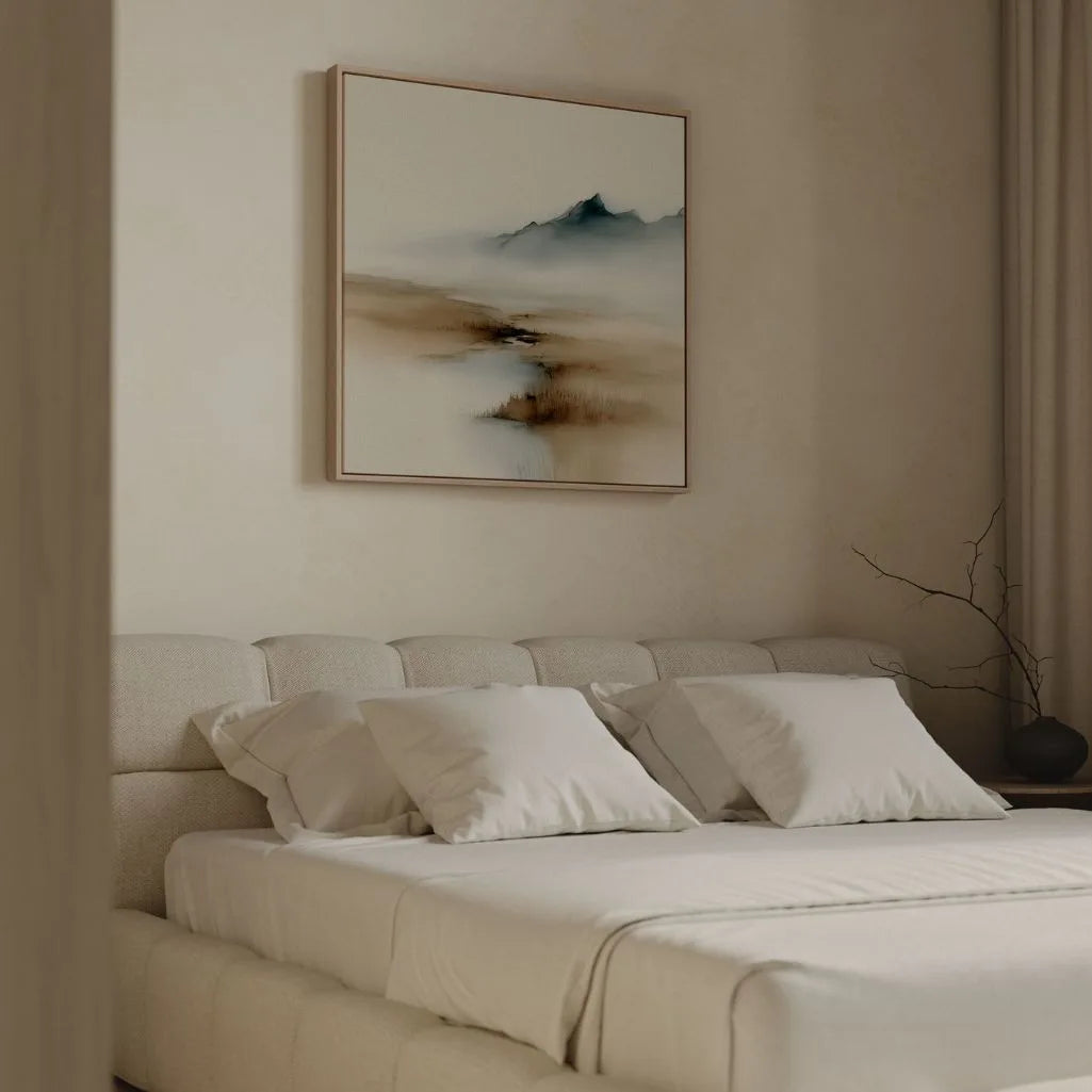 Toile encadrée – Brume beige et bleue