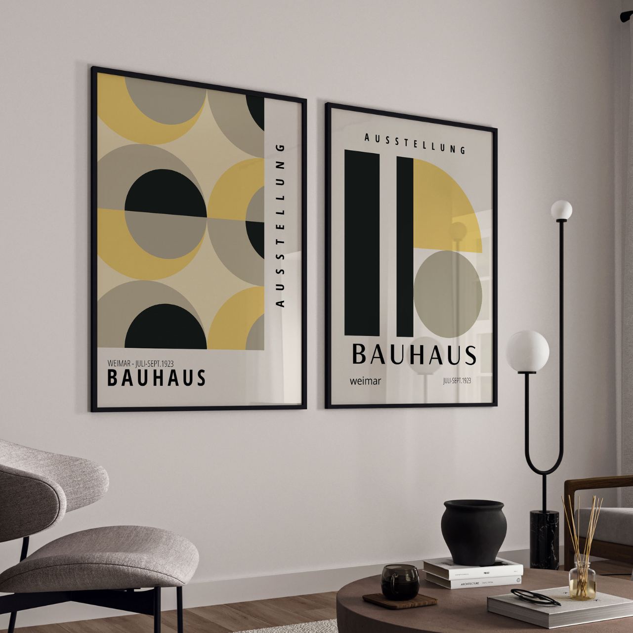Bauhaus Yellow Beige Set of 2 Posters