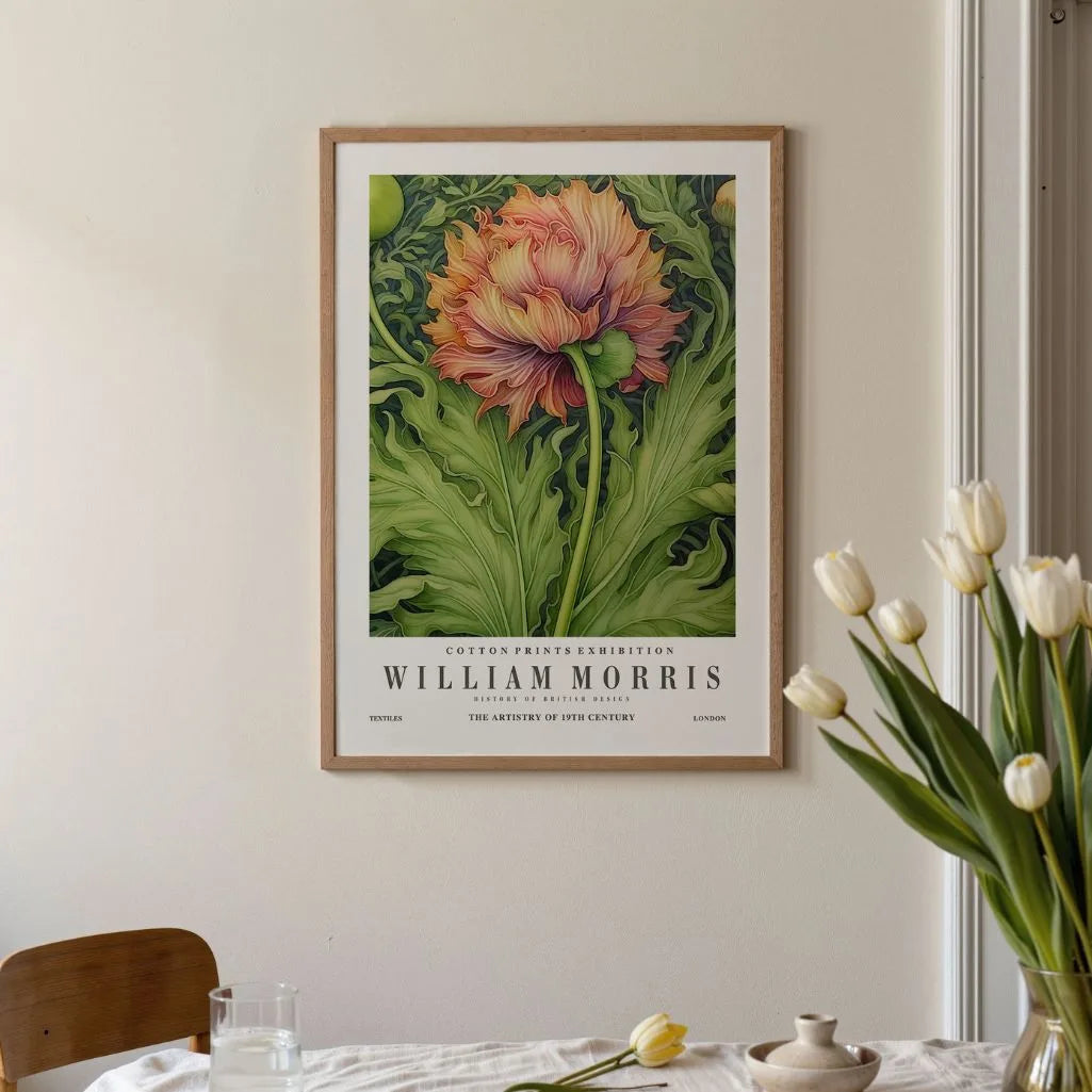William Morris Green and Orange Flower Poster