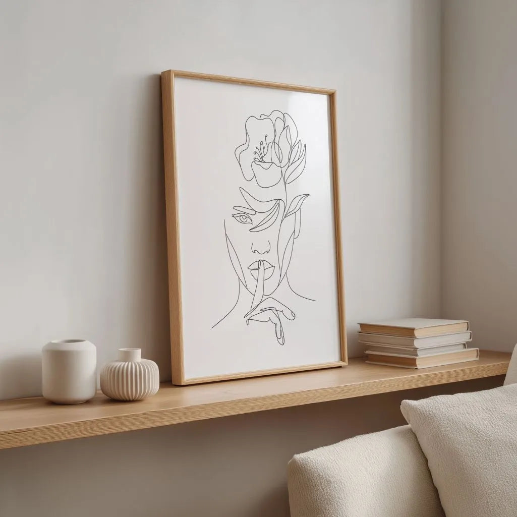 Flower Secret Female Face Line Art Poster