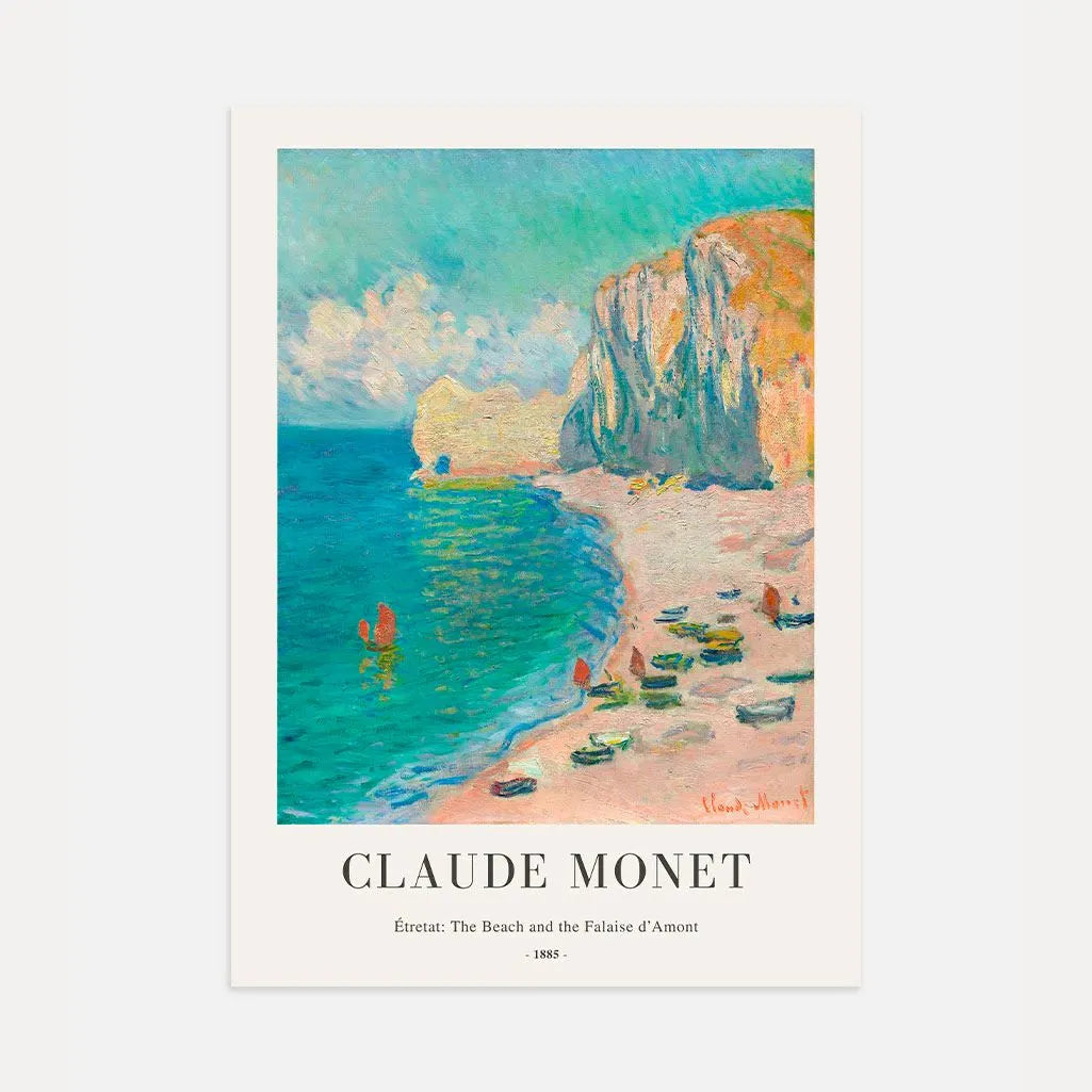 Claude Monet – Étretat : La plage et la falaise d’Amont (1885) Affiche