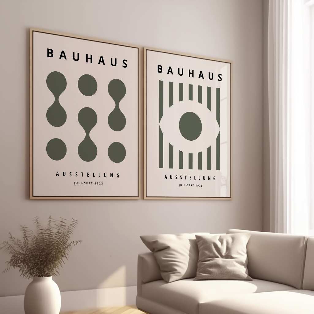 Bauhaus Vert olive Composition – Lot de 2 affiches