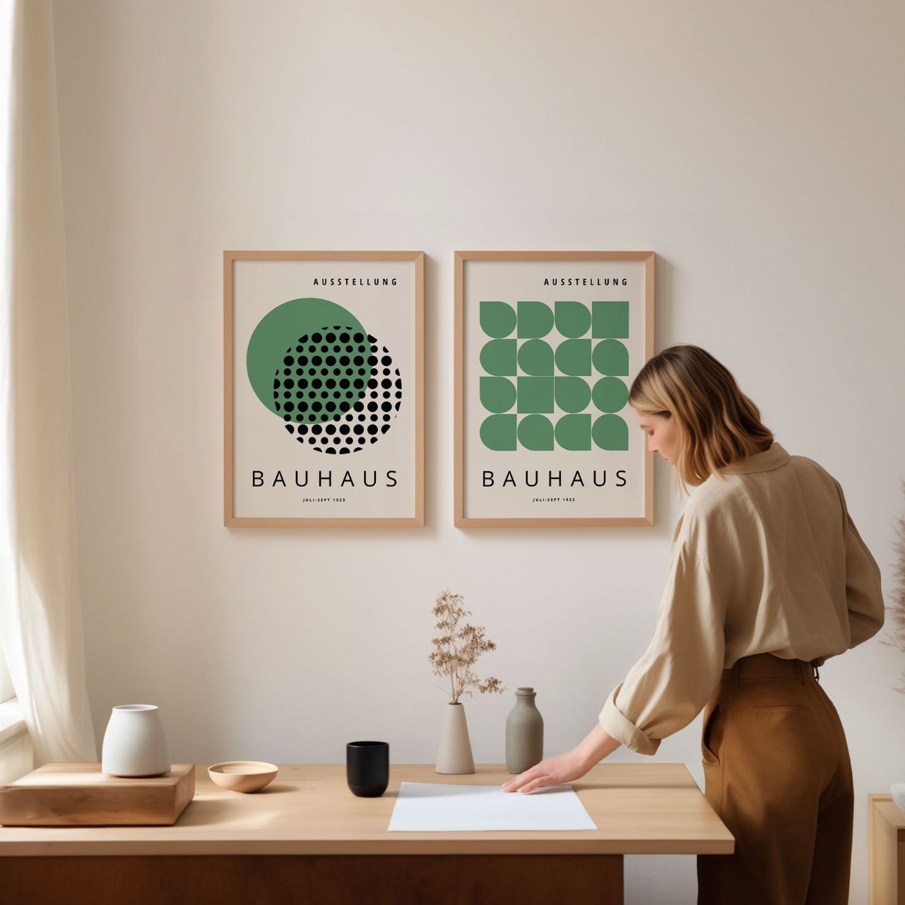 Bauhaus Géométrie verte – Lot de 2 affiches