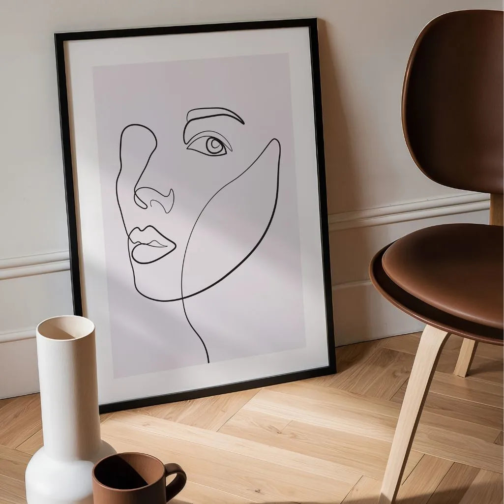 Gaze of Silence Female Face Line Art Poster