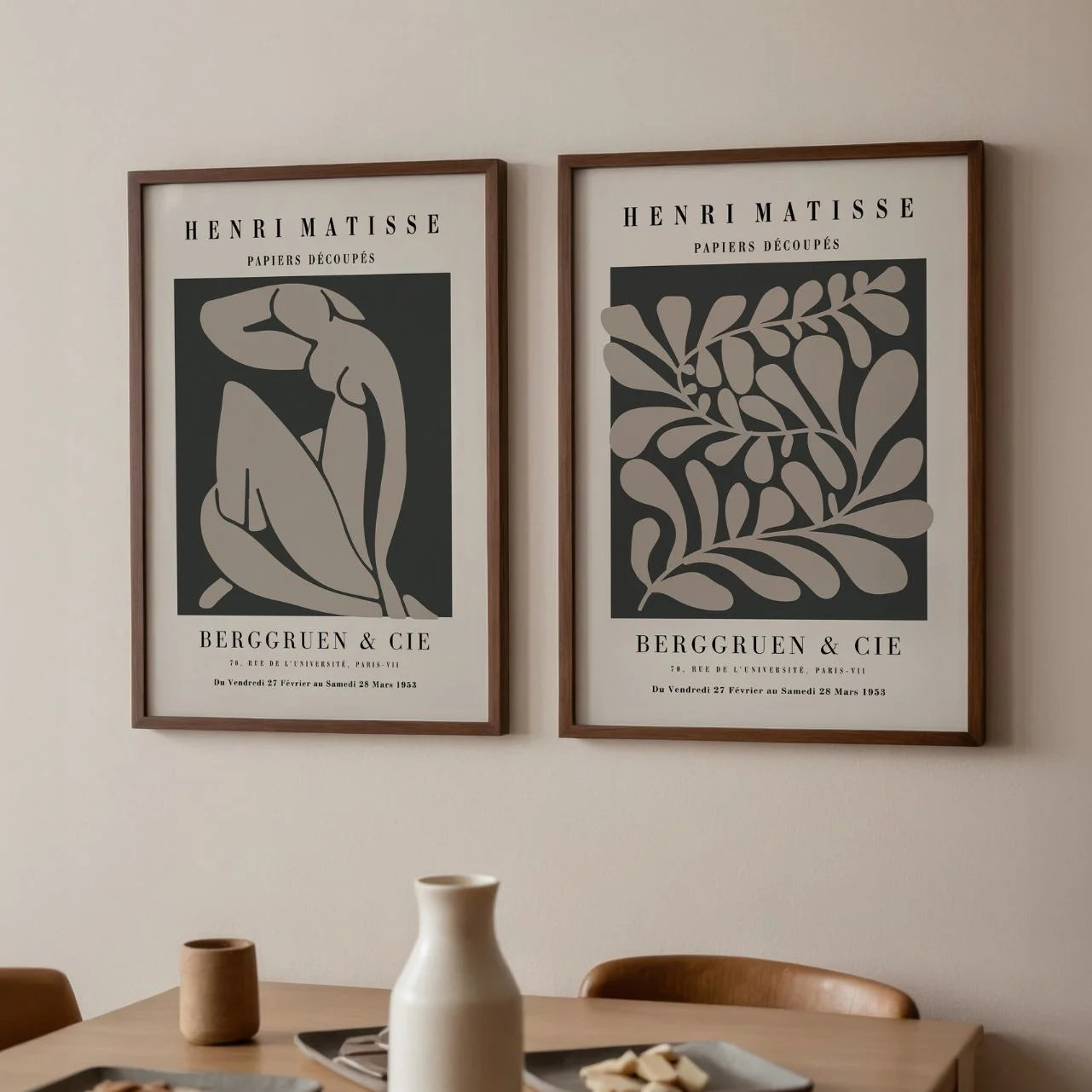 Set of 2 Matisse Taupe Botanical Forms Posters
