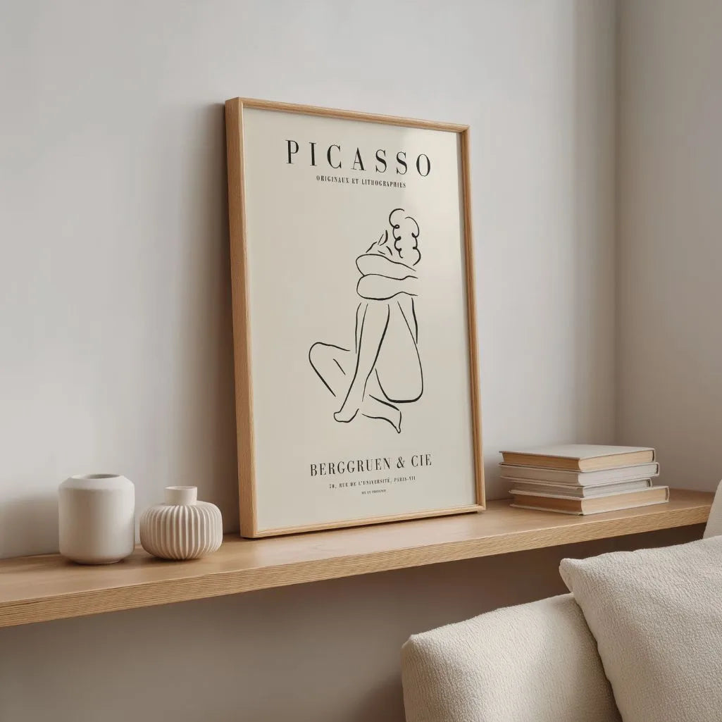 Picasso-Inspired Line Embrace Poster