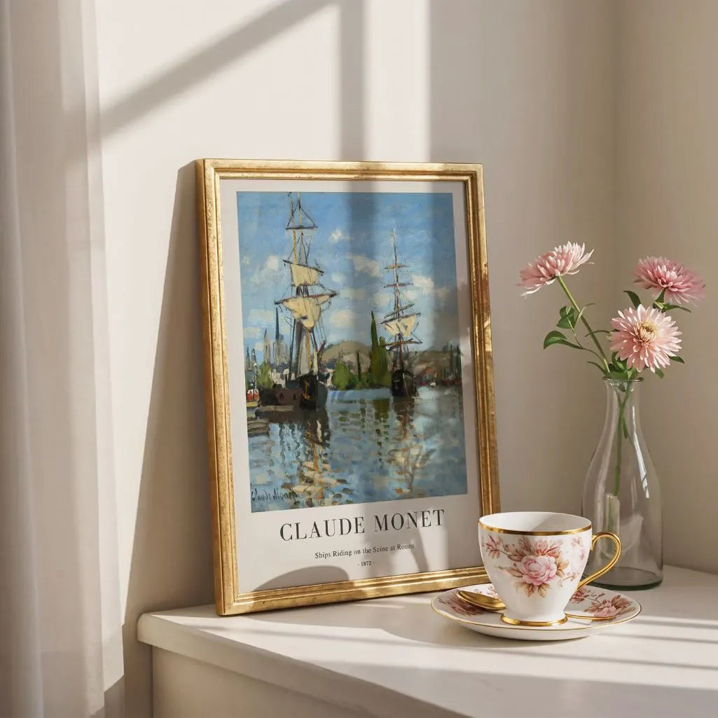 Claude Monet – Bateaux sur la Seine à Rouen Affiche