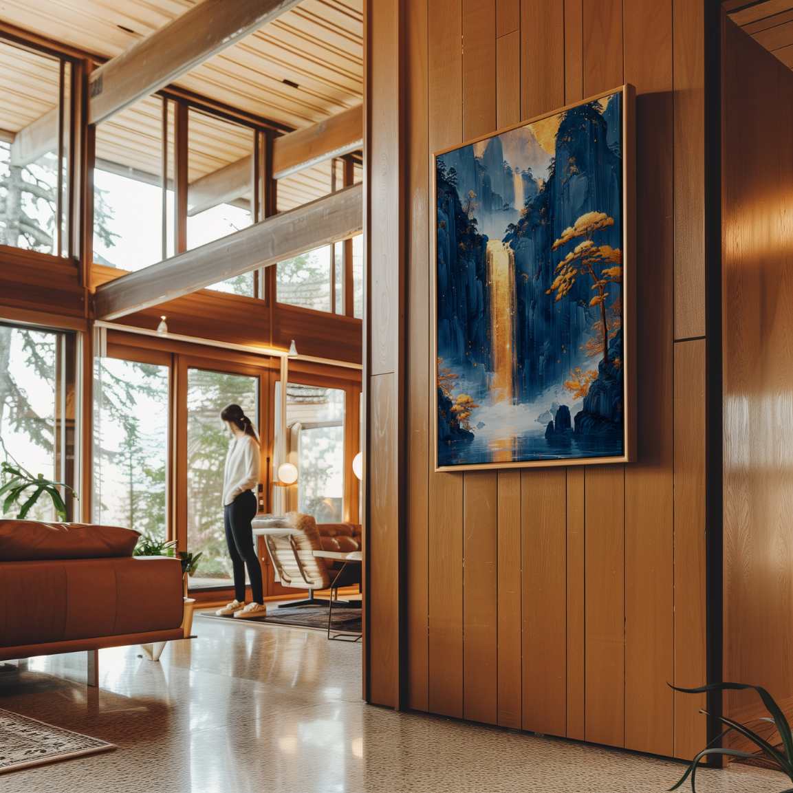 Framed Canvas Print Golden Waterfall