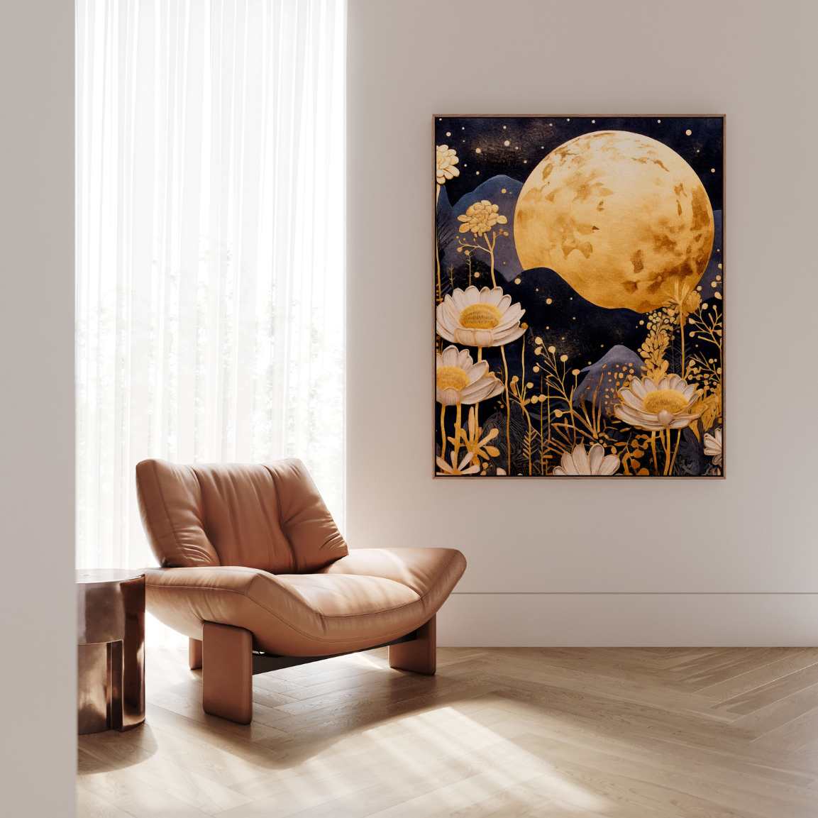 Framed Canvas Print Japanese Moon Garden