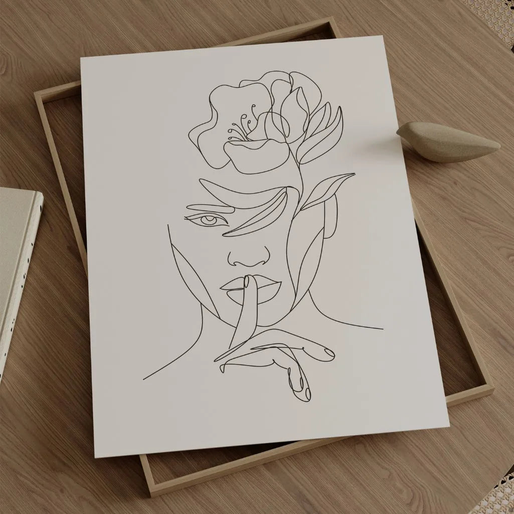 Flower Secret Female Face Line Art Poster