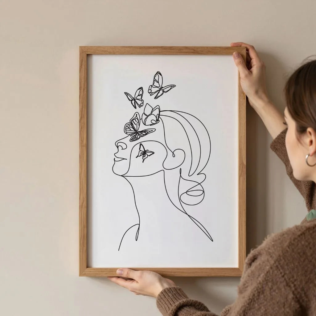 Butterfly Dance Female Line Art Poster