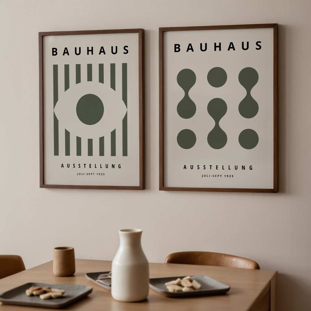 Bauhaus Vert olive Composition – Lot de 2 affiches