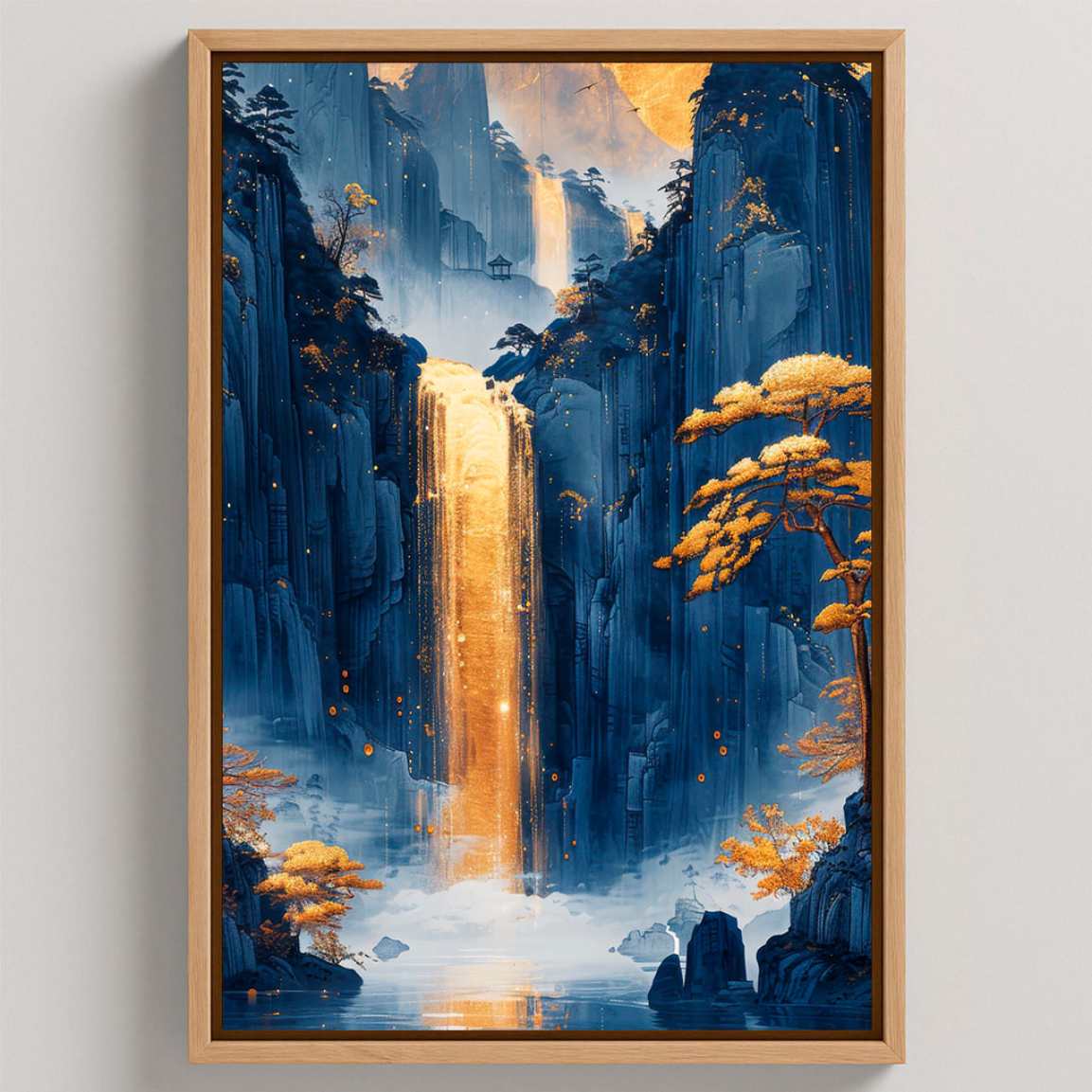 Framed Canvas Print Golden Waterfall