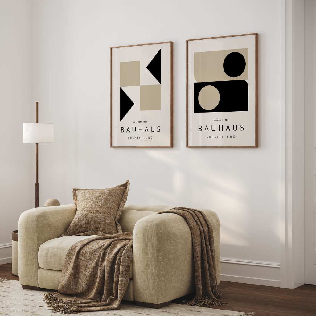 Bauhaus Beige Noir Équilibre – Lot de 2 affiches