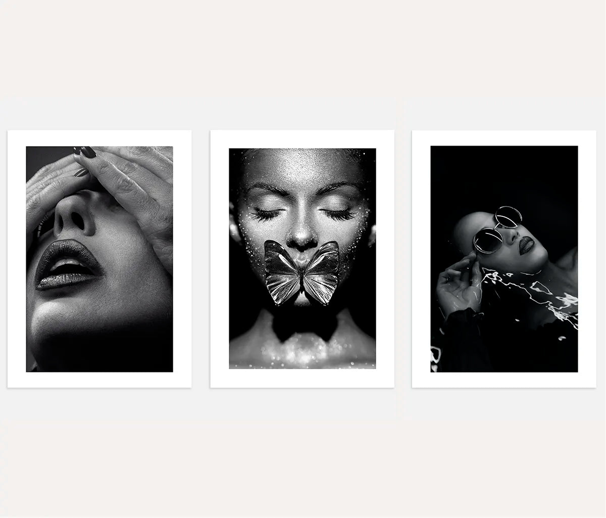 Black & White Surreal Fashion Portrait Prints – Set of 3
