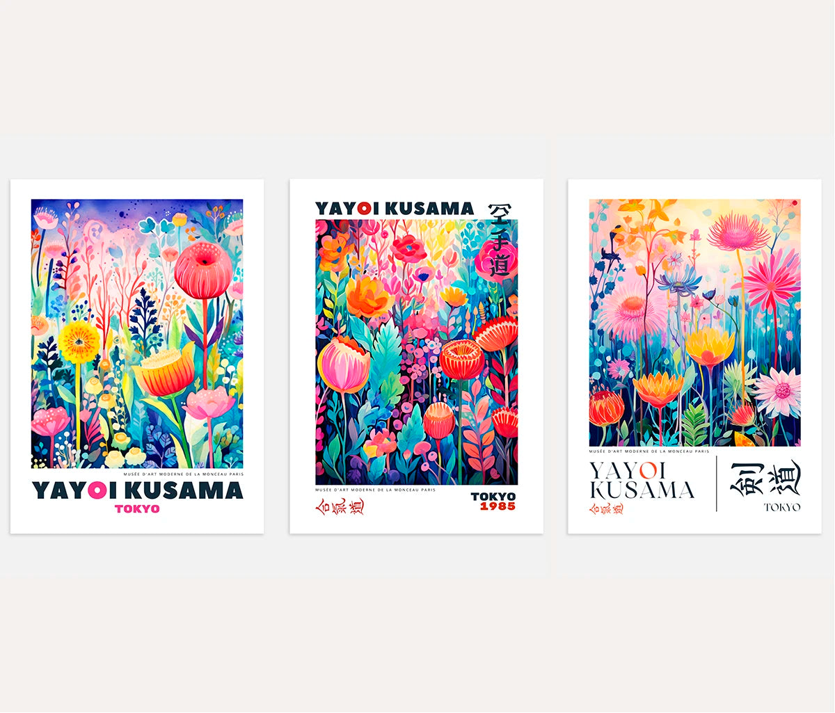 Dream Garden Abstract Floral Art Prints – Japanese Inspired Botanical Set of 3
