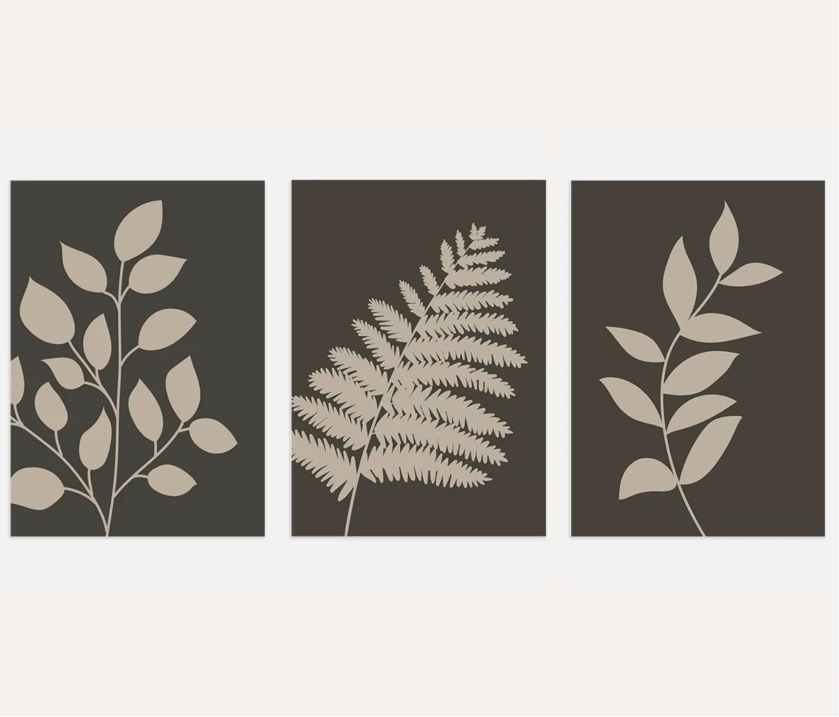 Minimal Botanical Silhouette Prints – Dark Neutral Set of 3