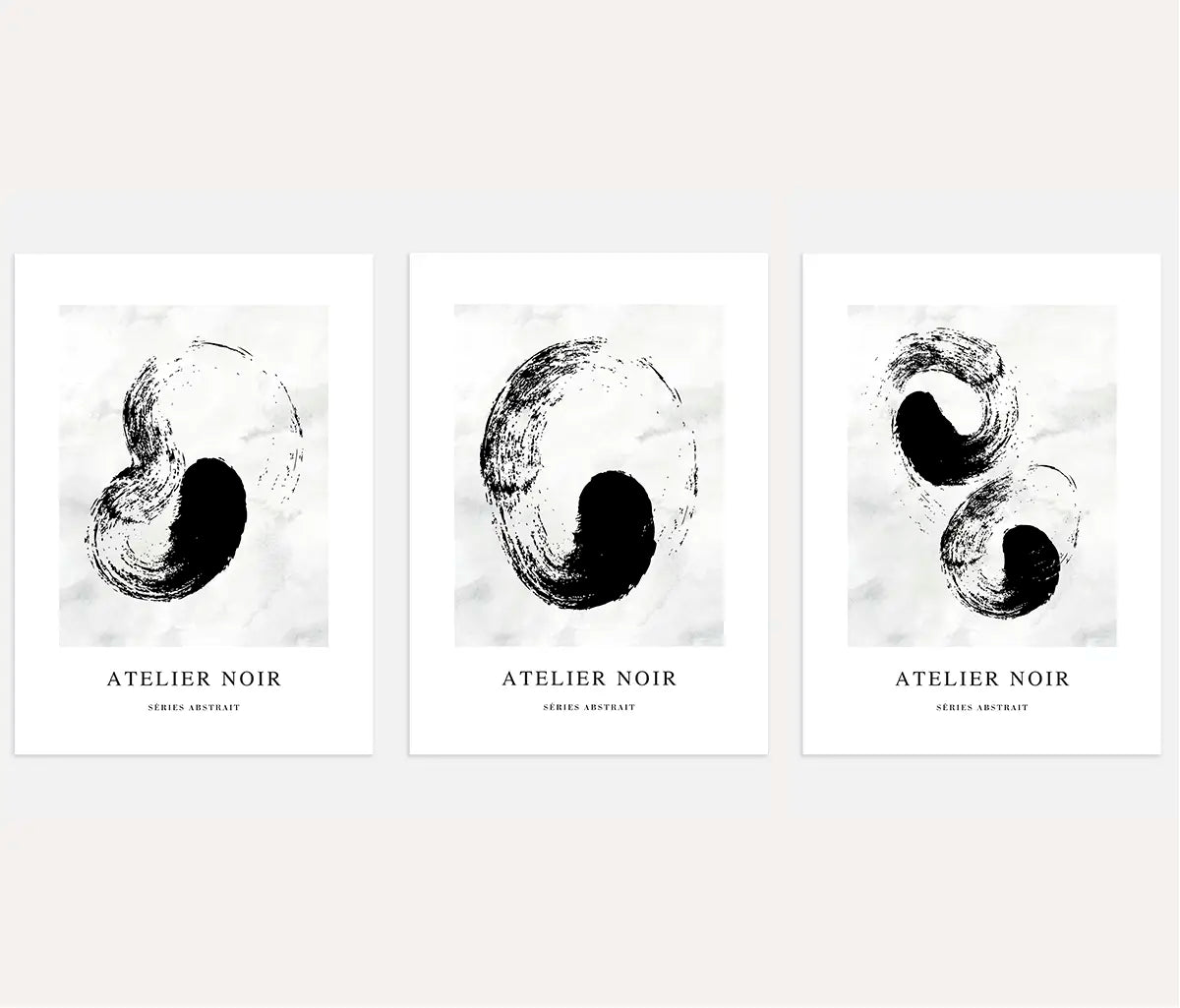 Atelier Noir – Set of 3 Abstract Art Prints - Black & Light Gray Minimalist Wall Art