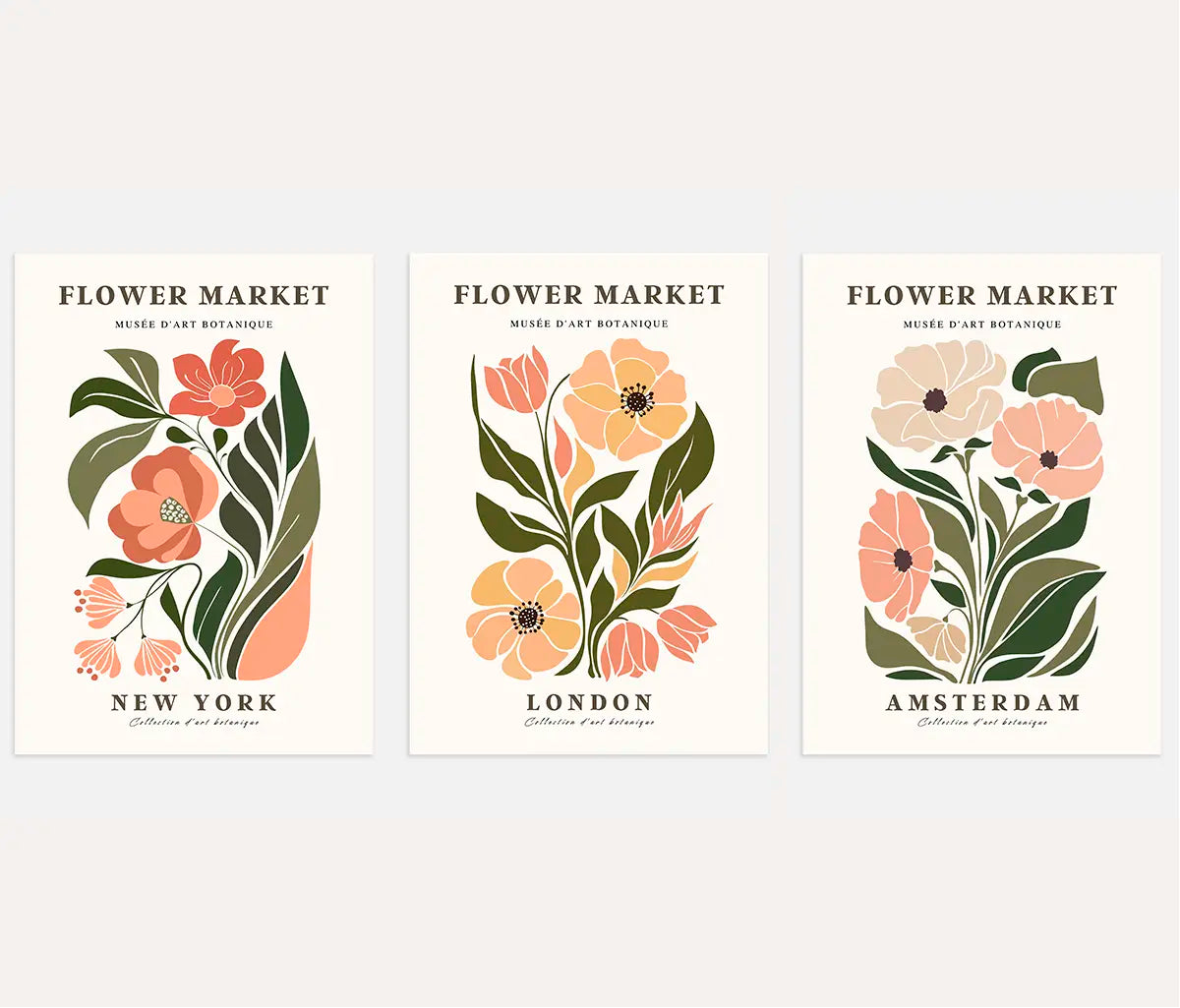Flower Market Botanical Prints – Vintage Floral Set of 3
