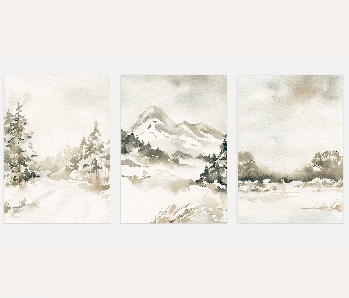 Beige Winter Landscape Prints – Minimalist Nature Set of 3
