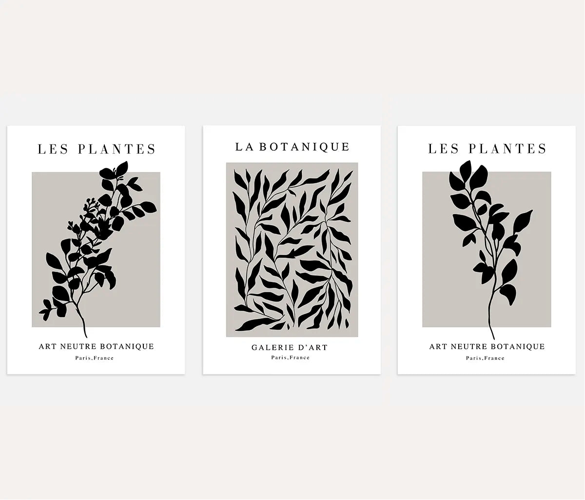 Black Botanical Silhouette Prints – Minimal Neutral Set of 3