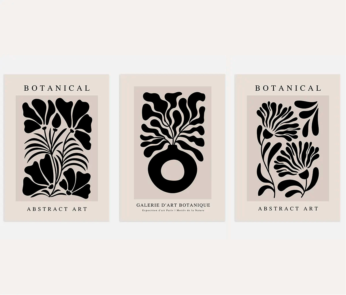 Botanical Abstract Prints – Black Minimalist Botanical Wall Art Set of 3