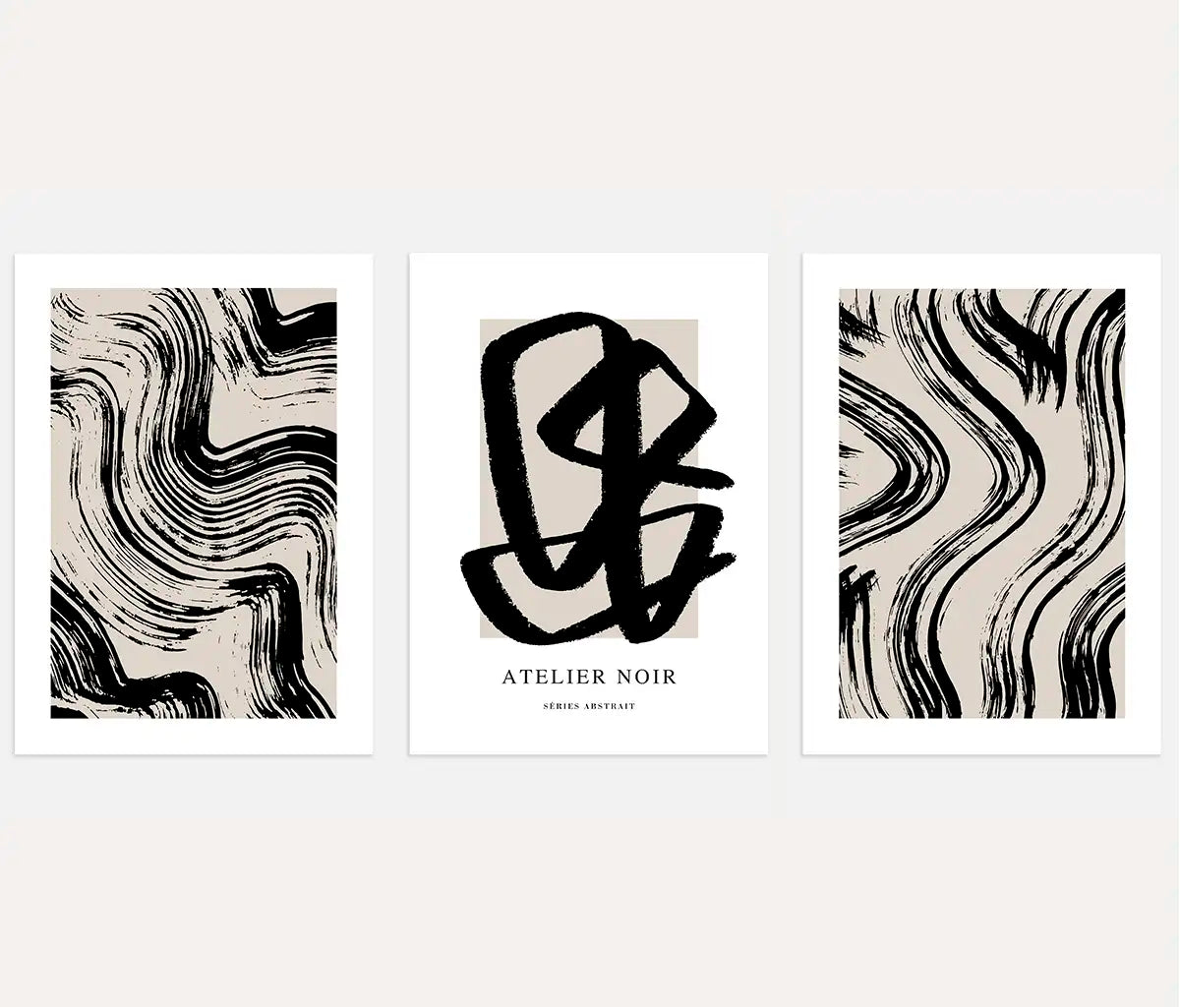 Atelier Noir Abstract – Set of 3 Posters
