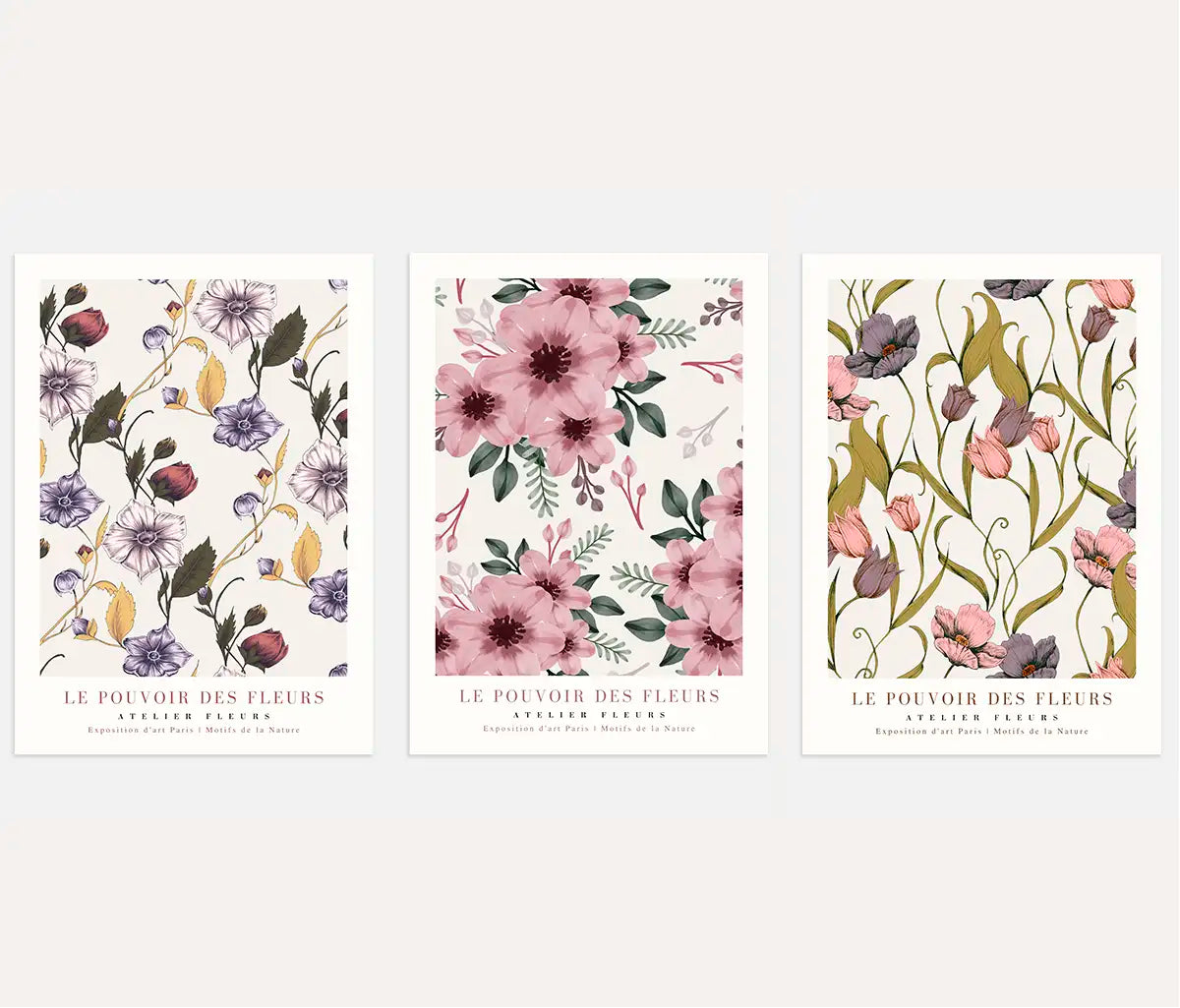 Le Pouvoir des Fleurs – Vintage Floral Prints Set of 3