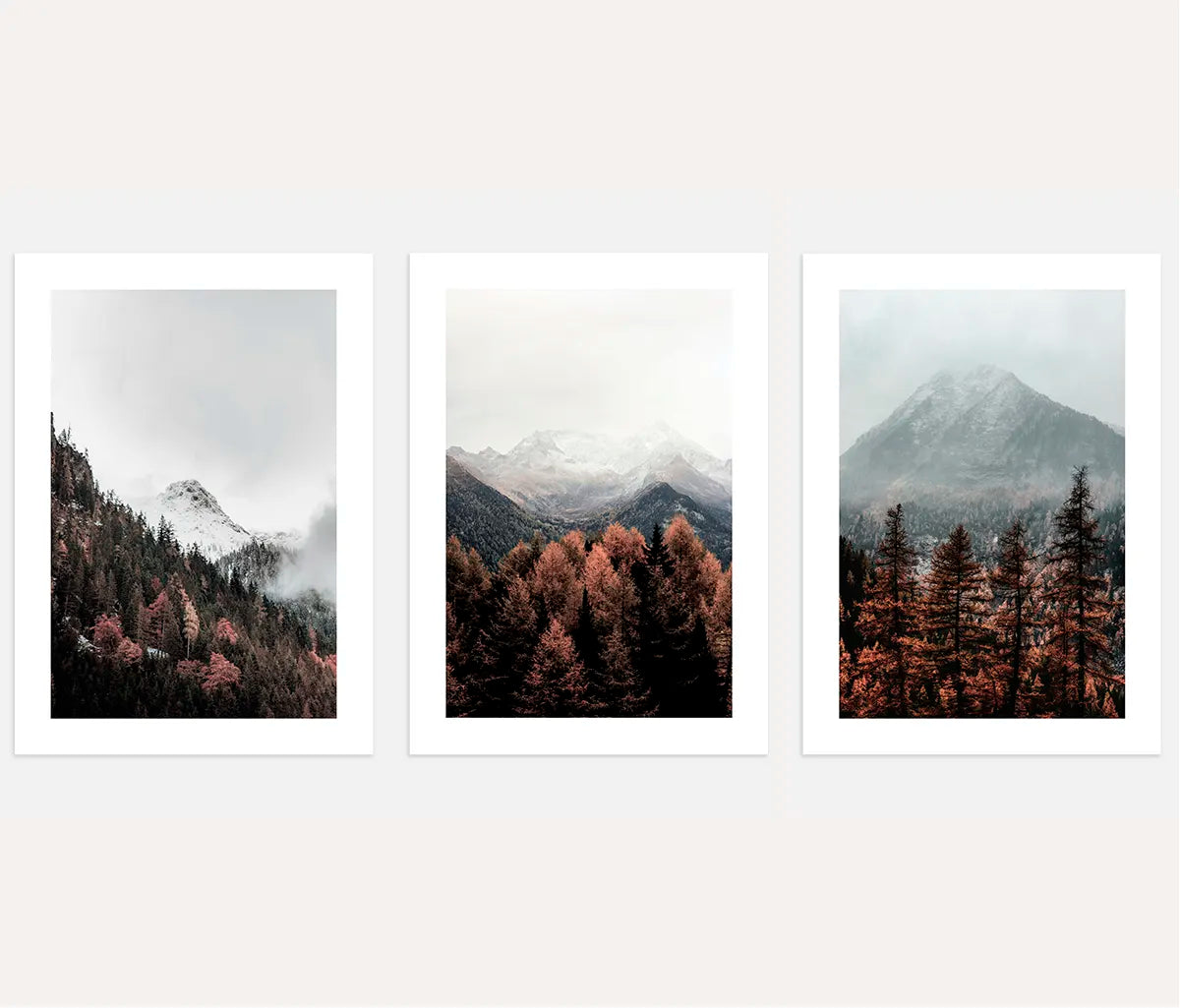 Misty Mountain Forest Wall Art Prints – Minimal Nature Photography Set of 3