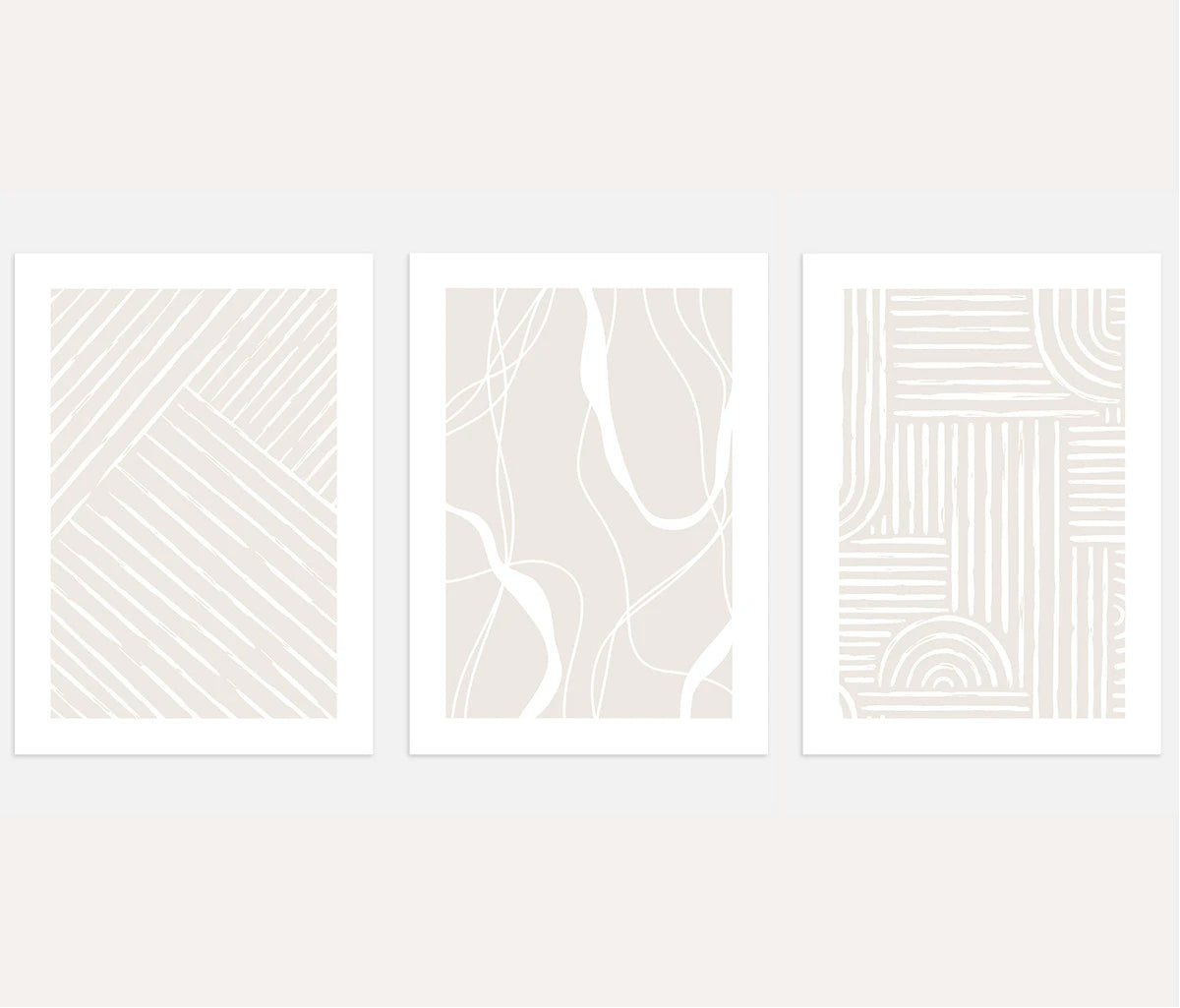 Minimalist Abstract Line Art Prints - Set of 3 Neutral Wall Art
