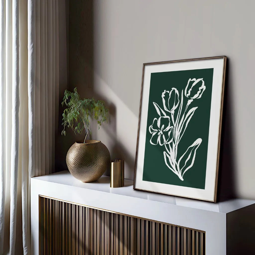 Emerald Line Florals Poster