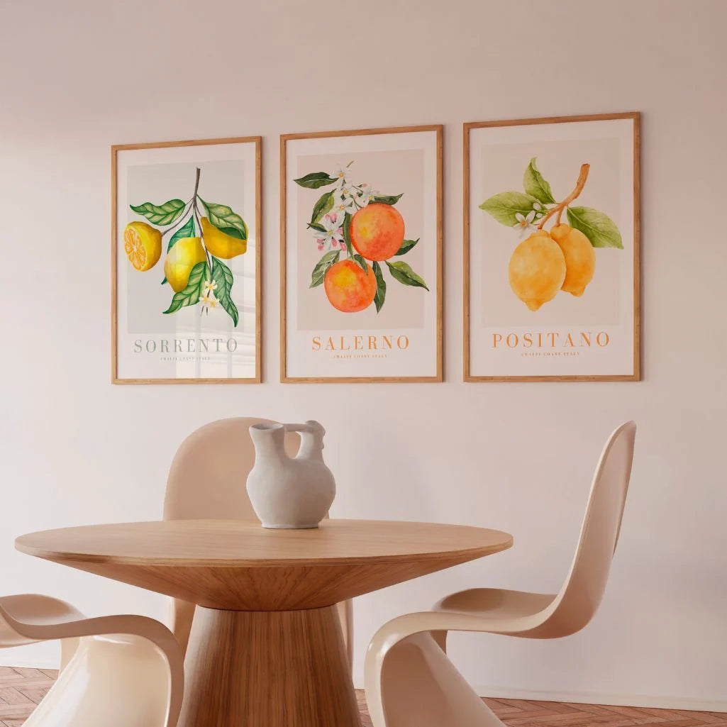 Amalfi Coast Lemon Art Prints – Sorrento, Positano & Salerno Set of 3