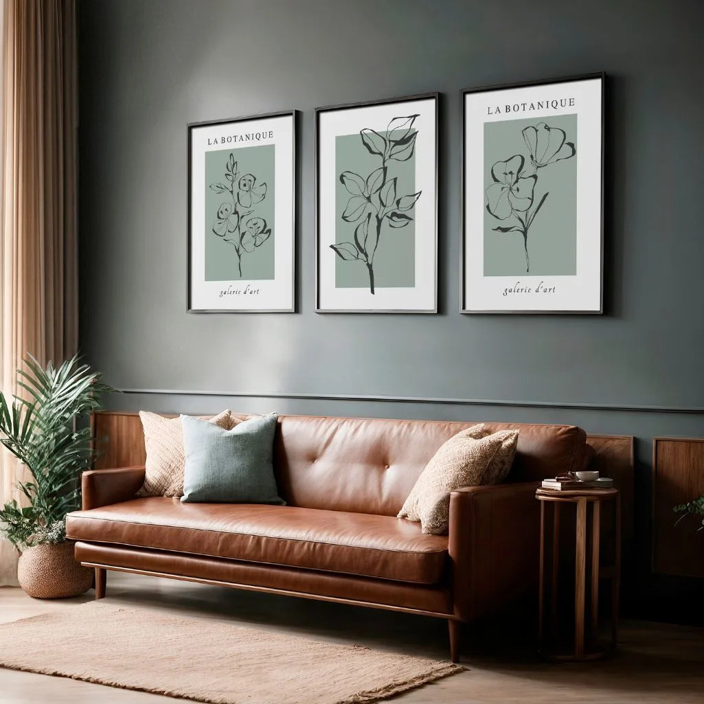 Sage Green Botanical Line Art Prints – Minimal Floral Set of 3