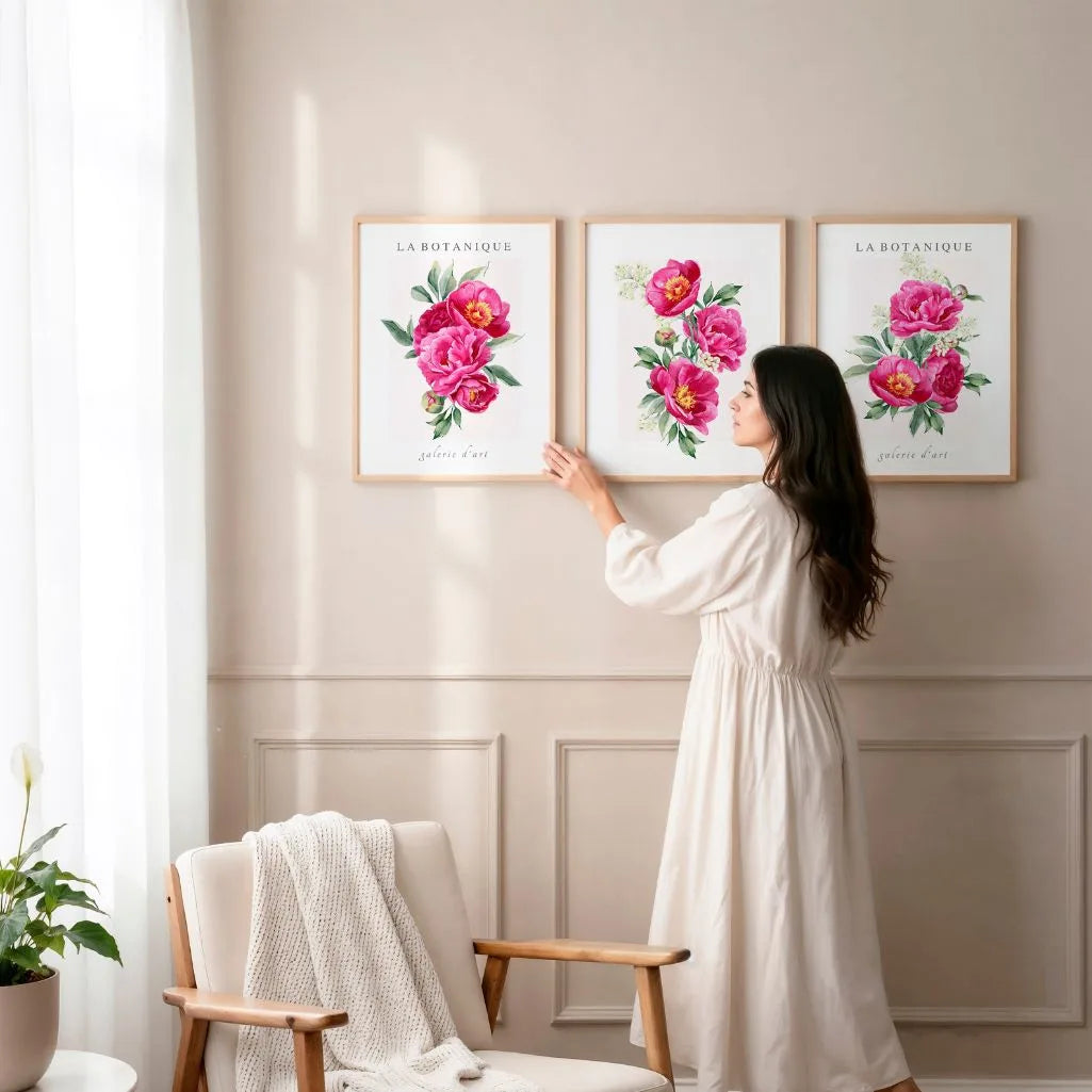 Pink Peony Watercolor Prints – Floral Botanical Set of 3