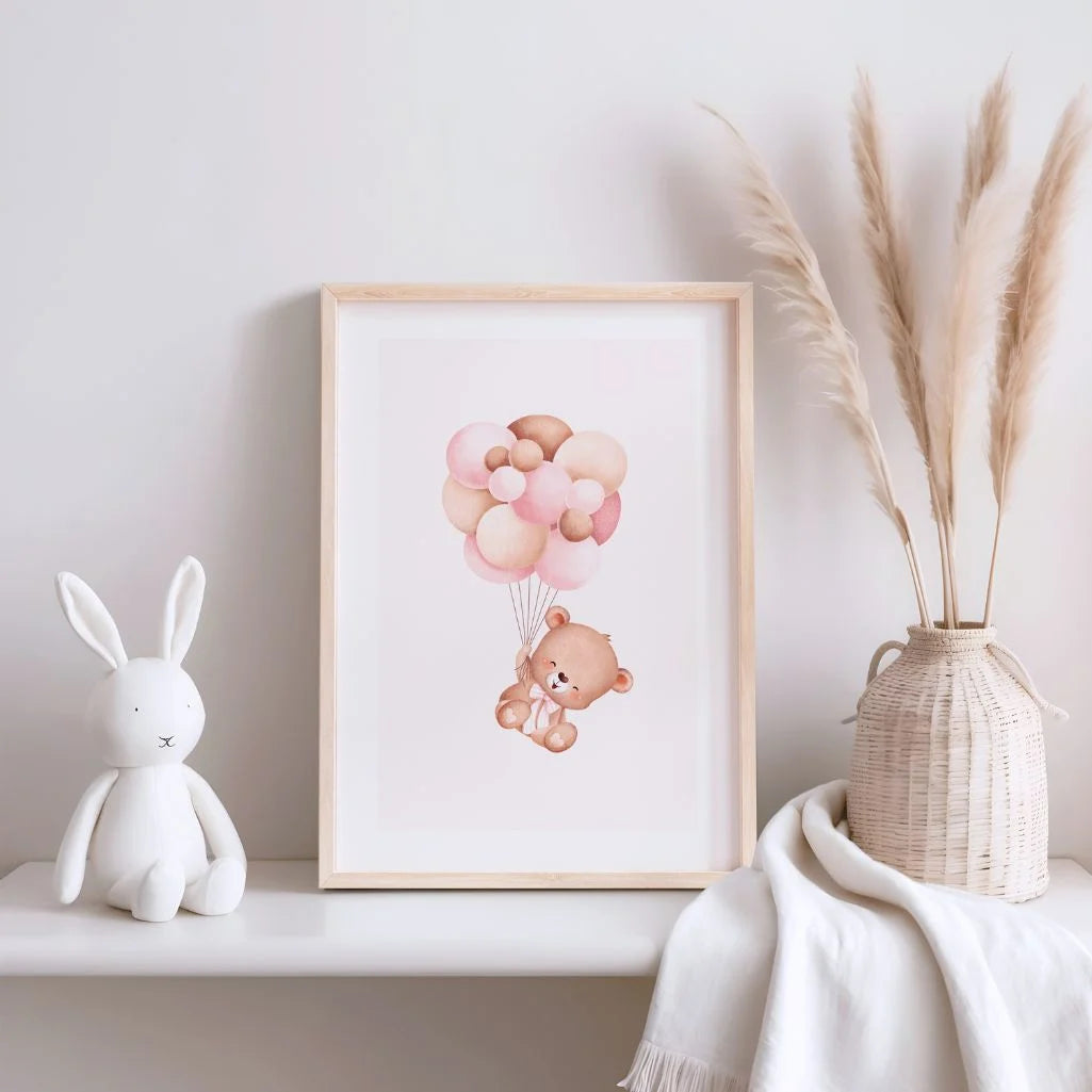 Bear Lifted By Balloons Poster