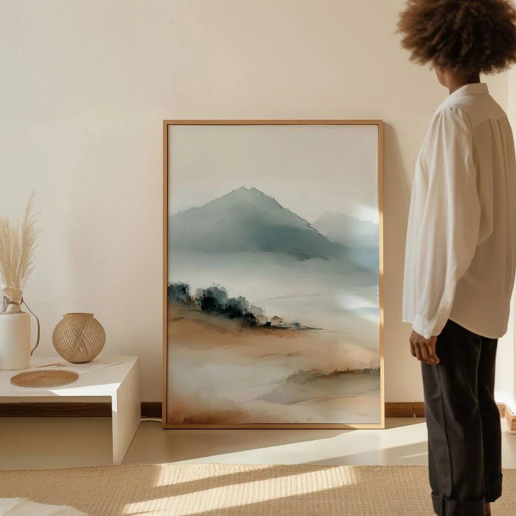 Misty Valley Mountain Poster