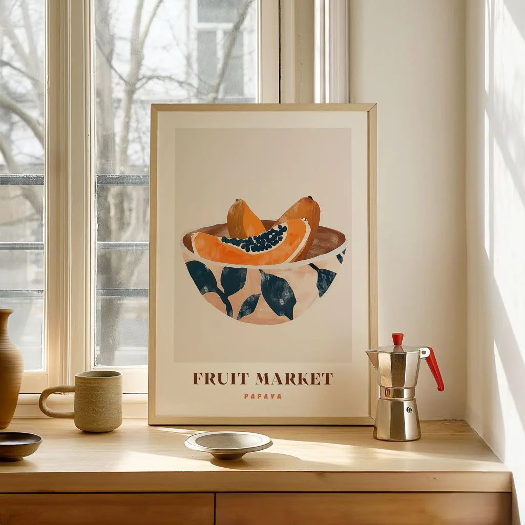 Papaya in a Ceramic Bowl Poster