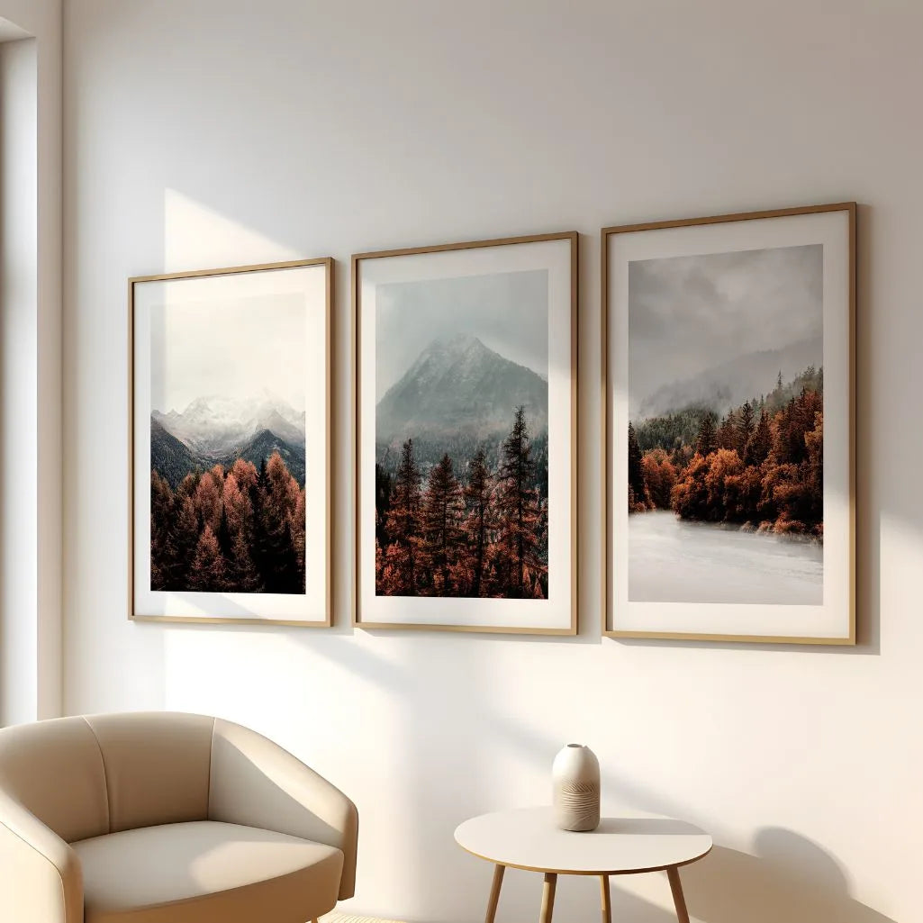 Misty Forest Mountain Prints – Minimal Nature Set of 3